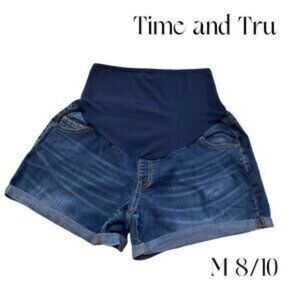 Time And Tru Womens M (8/10) Maternity Denim Cuffed Jean Shorts Some Distressing